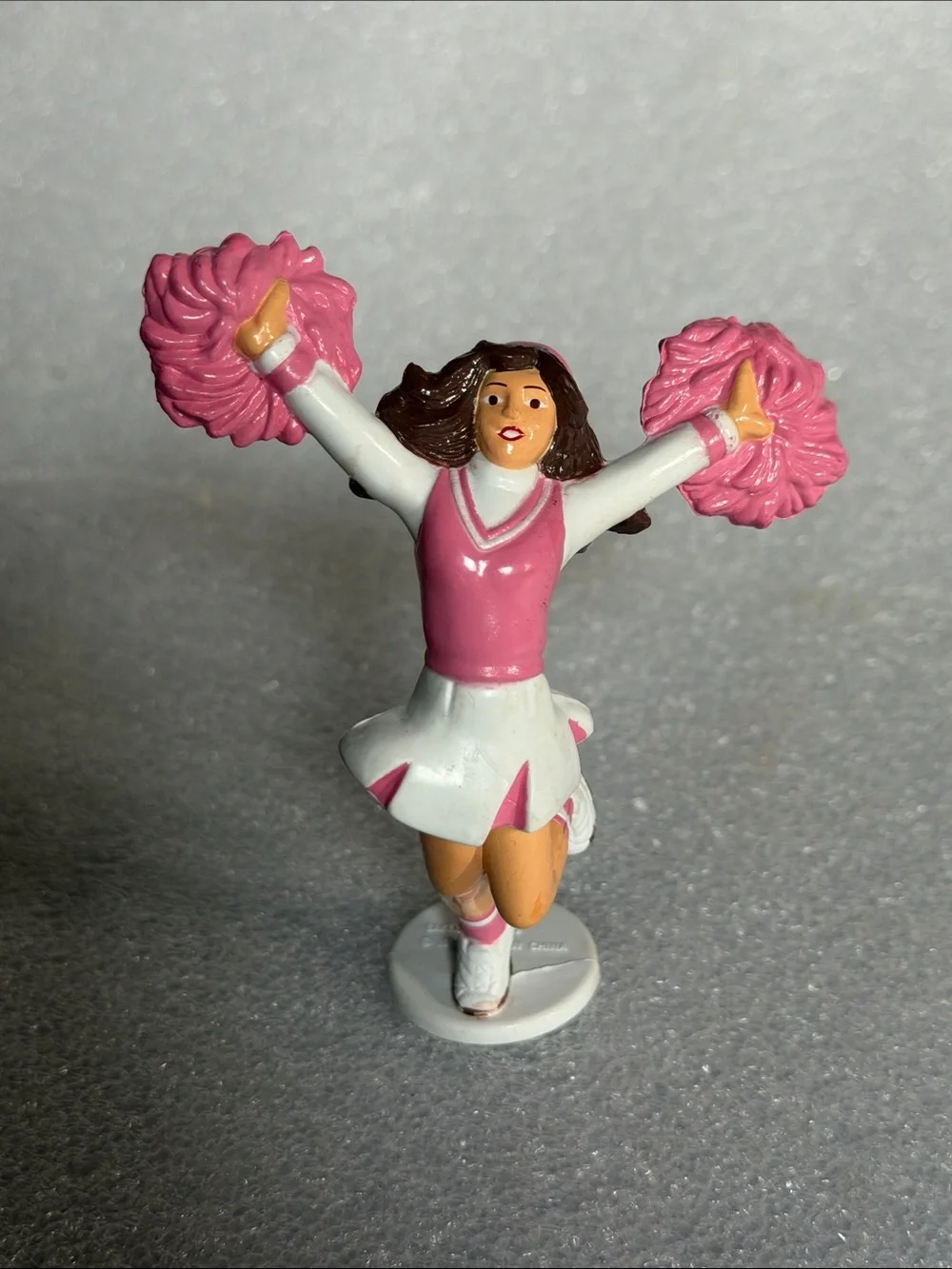 Bakery crafts 1998 Pink Cheerleader Figurine Pom Poms Cake Topper or Display PVC